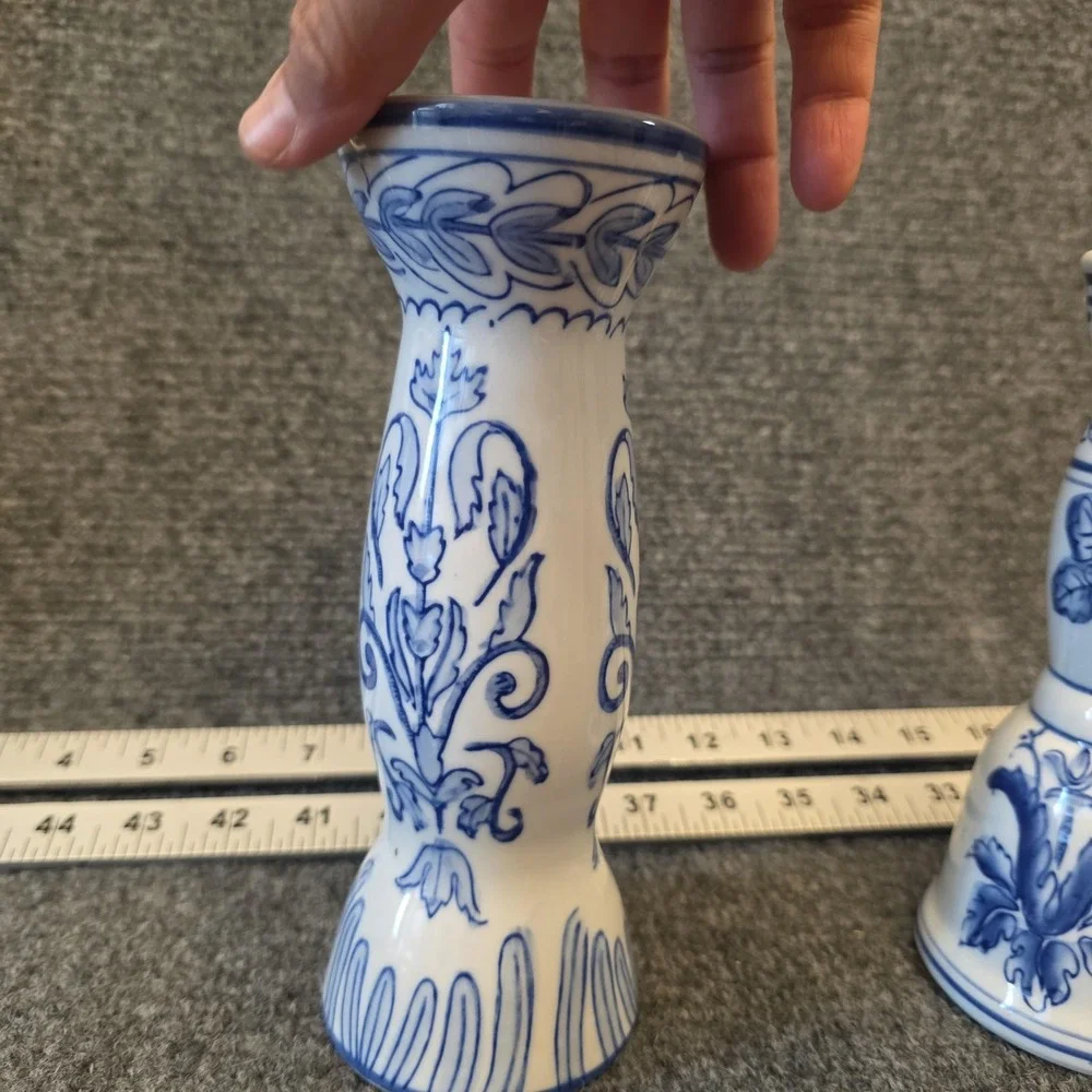 Vintage CBK LTD LLC Blue White Cobalt Ceramic Candlestick Holders Pair Decor‎